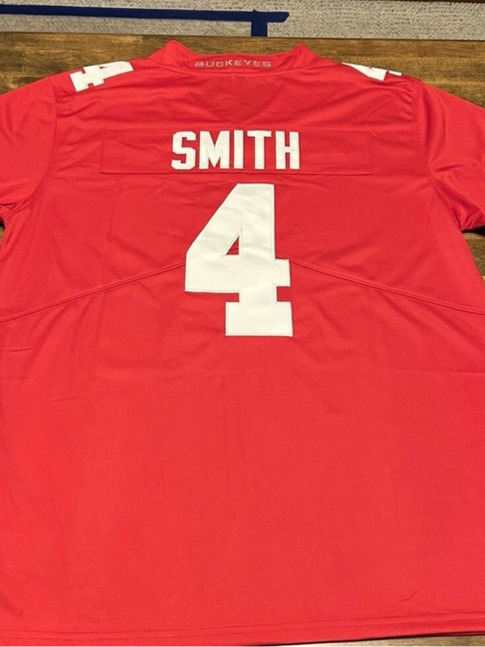 Men's Red Athletic Jersey with 'Smith' and #4 Large fits like XL